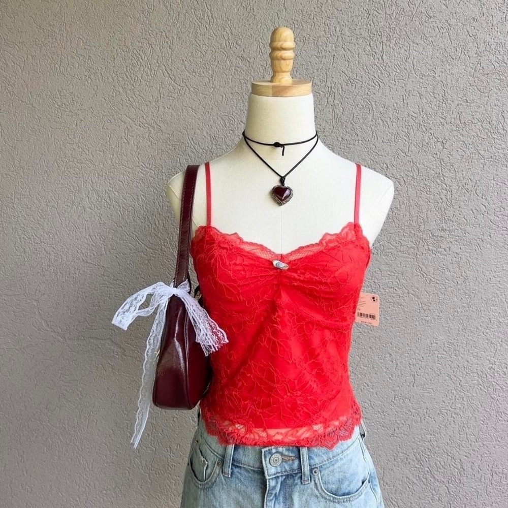Free People Intimately Red Lacey Cami Tank Top‎ Size XS NWT $48